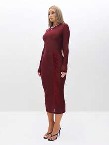 BABYPHAT 圆领长袖修身中长连衣裙，秋冬晚装 - 鏽棕色 - 查看 2