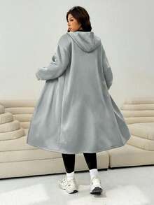 Solflare 浅灰色加大码女式休闲拉链连帽长袖保暖内衬长夹克长款灰色开衫超大拉链连帽衫女式秋季时尚灰色连帽开衫长款连帽衫，女式秋季服装 - 淺灰色 - 查看 2
