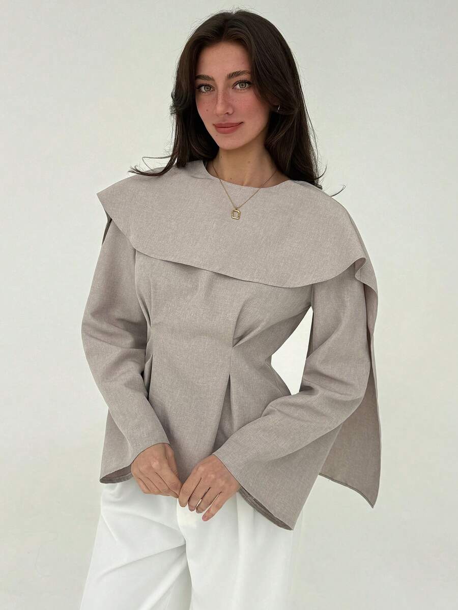 Aloruh Áo kiểu nữ màu trơn, thiết kế thắt nơ, xếp ly eo, thời trang mùa thu, phù hợp cho nữ công sở và đi làm.