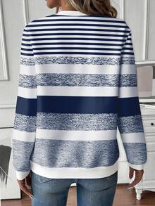 EMERY ROSE Textured Striped Print Zip-Up Round Neck Plus Size Women Sweatshirt - Multicolor - View 2