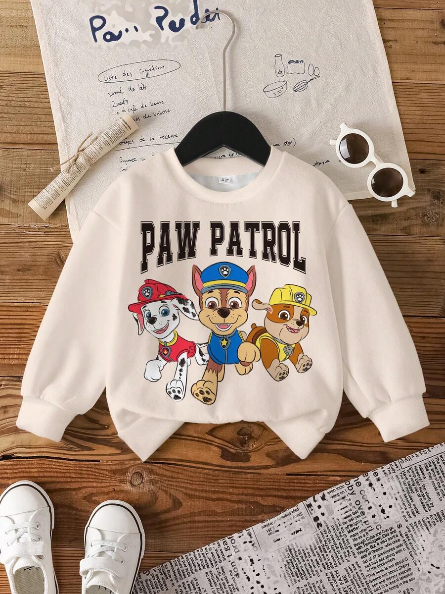 SHEIN | PAW Patrol 小男孩可爱卡通狗和字母图案羊毛套头衫，休闲日常穿着 - 白色 - 查看 1