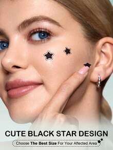 SlowSunday 黑色星星祛痘贴，108片装，可爱黑色星星造型，水胶体材质，超薄设计，全覆盖，防水透气，清爽舒适，温和不刺激，妆前及日常护理皆可使用，遮瑕效果更佳，适用于面部和身体，有效遮盖痘痘和瑕疵，Y2K风格，适合约会、生日、周年纪念日或任何特殊场合，派对必备，夏季适用。 - 黑色 - 查看 2
