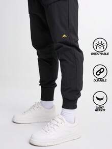 Men's Elastic Waist Zipper Pocket Casual Tapered Sports Pants - Black - View 2