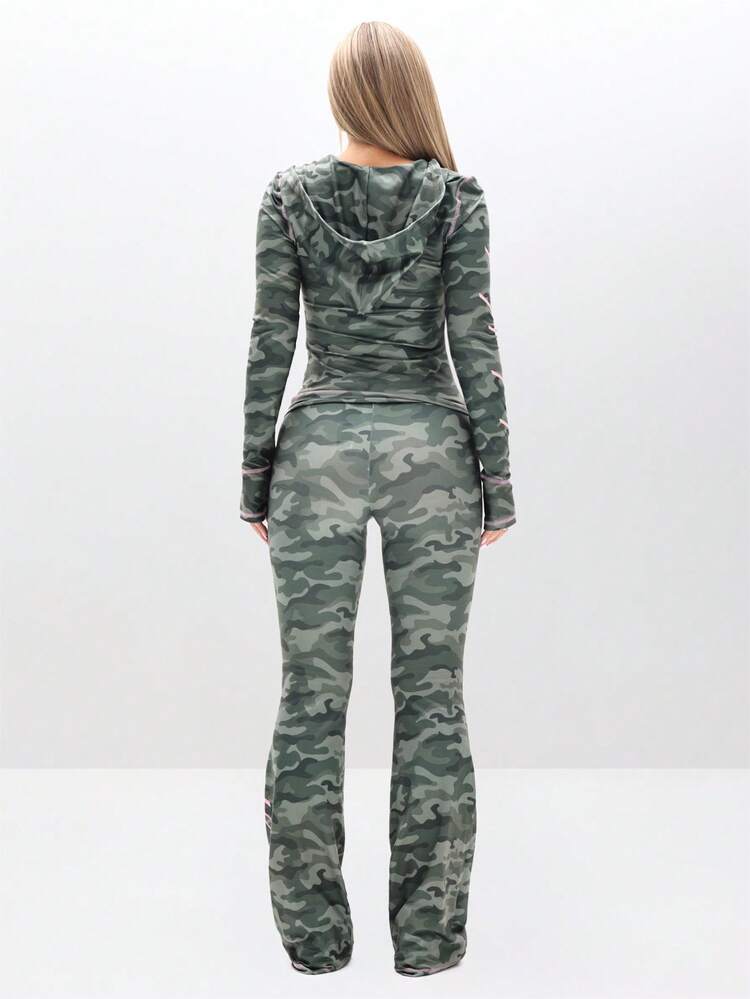 BABYPHAT Slim Fit Jersey Zip Up Hoodie With Camouflage Print And Contrast Stitching Detail For Casual Everyday Wear