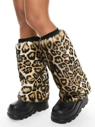 Grunge Punk 1 Paar leopardenmuster Stylische und warme flauschige Beinwärmer für Frauen