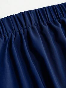 EMERY ROSE Plus Solid Slant Pocket Plicated Detail Skirt Women Maxi Skirt - Navy Blue - View 4