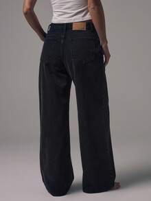 MUSERA Quần jeans denim ống rộng cạp trung màu đen, chi tiết cúc bạc, kiểu dáng casual mùa đông, đi chơi tối, đi học, đi làm, hẹn hò, phong cách core denim chic mùa xuân hè - màu đen - Xem 6