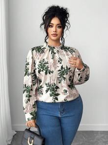 Elenzga 大码女式 2025 新款优雅派对/约会提花蕾丝拼布荷叶边袖腰收腰 A 字型修身衬衫，适合返校、毕业典礼、节日、情人节、音乐节、母亲节、万圣节、感恩节、复活节、国庆节、庆典、约会、婚礼、郊游 - 墨綠色 - 查看 1