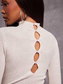 NYA SZN Top Long Sleeve Turtle Neck Fitted Cut Out Crop Everyday Casual Night Out Streetwear Modest Ibiza Holiday Cool Girl Gyaru Ribbed Knit Knitwear Fall Winter Statement Festival Outfits For Women - White - View 3