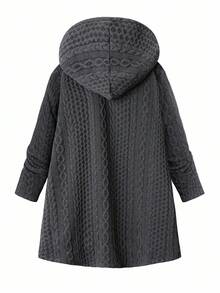 SHEIN Clasi Hooded Zip Pocket Sweater Jacket, Thermal Lined Comfortable, Winter Coat,Winter Clothes Elegant,Women's Winter Coat,Thermal Lined Jacket,Comfortable And Easy To Wear - Grey - View 2