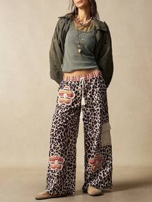 Bohemela 女式休闲针织拼布宽松直筒裤 - 彩色 - 查看 7