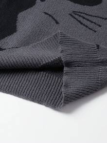 Chillumni Áo len cổ tròn họa tiết mèo Colorblock thường ngày cho nam, Thu/Đông - Màu xám đen - Xem 6