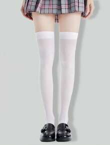 ROMWE Anime 1双高弹力黑色过膝长袜（女士款） - 黑與白 - 查看 4