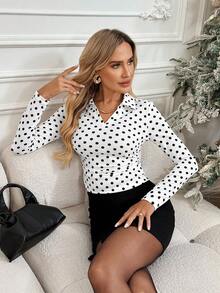 Easowa 秋季 Polo 领侧褶皱休闲运动舒适打底 T 恤，秋冬休闲感恩节白色上衣，女士外出上衣，2025 新款秋季时尚女士白色束身胸衣，圣诞节