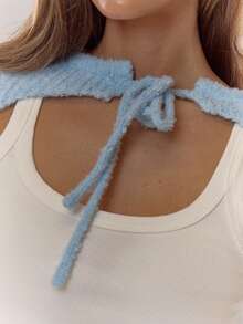 MUSERA Knit Tie Neck Flare Split Sleeve Bolero Everyday Cosy Winter - Baby Blue - View 7