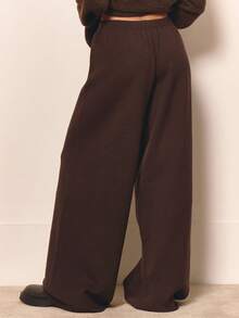MUSERA 针织宽松阔腿裤 秋冬居家休闲舒适工作装可爱优雅休闲春季 - 咖啡棕 - 查看 4