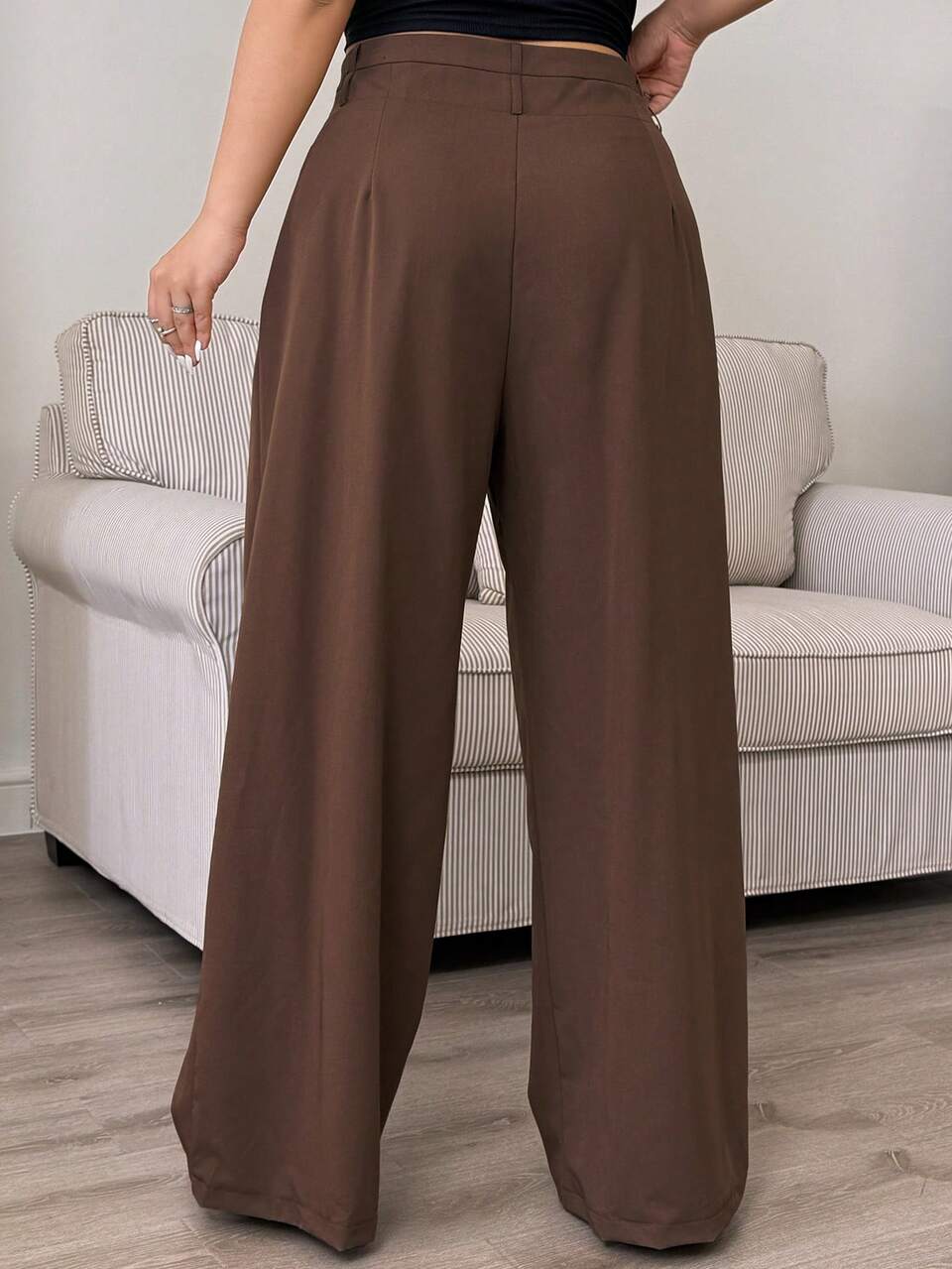 Dazy Plus Plus Size Women Casual Loose Straight High Waist Invisible Zipper Pants, Suitable For Spring And Autumn Commuting