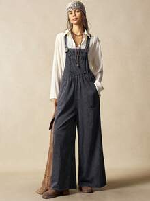 Bohemela Combinaison ample en tricot de couleur unie pour femmes - Noir - Voir 4