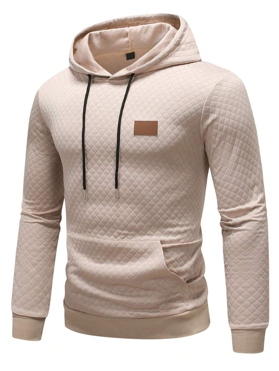 Manfinity Homme 男士休闲日常口袋抽绳连帽衫,秋季 - 卡其色 - 查看 1