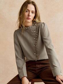 Écloséra Retro, Elegant, Versatile, Suitable For Commuting And Casual Wear, Bow-Tie Long-Sleeved Women's Autumn And Winter Top, Brown Elegant Autumn And Winter Blouse, Fashionable And Elegant Chic, Thanksgiving, New Year's