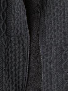 SHEIN Clasi Hooded Zip Pocket Sweater Jacket, Thermal Lined Comfortable, Winter Coat,Winter Clothes Elegant,Women's Winter Coat,Thermal Lined Jacket,Comfortable And Easy To Wear - Grey - View 3