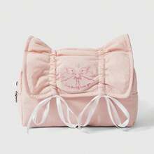 ROMWE Kawaii 粉色可爱抽绳蝴蝶结草莓字母大容量便携化妆包铅笔盒 - 淺粉色 - 查看 3