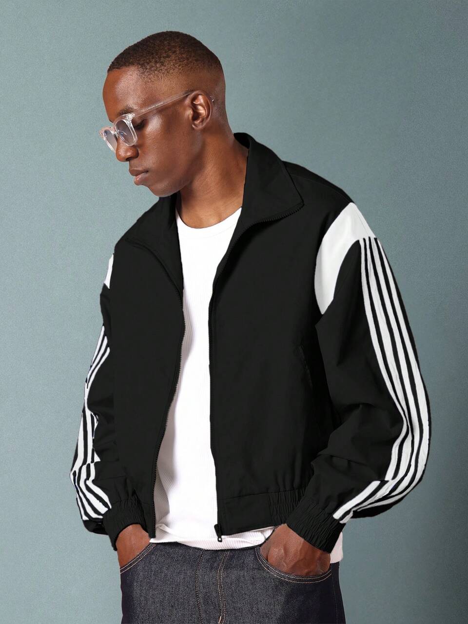 Cropped Windbreaker With Contrast Paneling And Tape Detailing