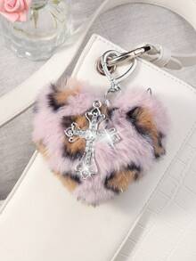 ROMWE Goth 1 件随机颜色 Y2K 可爱复古朋克高价值哥特风格棕色/灰色/玫瑰红色/粉色毛绒豹纹动物图案心形银色铆钉镂空花卉水晶十字架装饰 DIY 钥匙扣包饰，适合姐妹、闺蜜、女士、情侣、日常穿着、节日礼物 - 彩色 - 查看 17