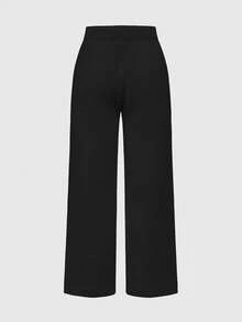 ROMWE Kawaii 1 Set Women Shoulder Strap V-Neck Lace Strap Loose Wide-Leg Pants Comfortable Home Knit Sweater Two Pieces - Black - View 6