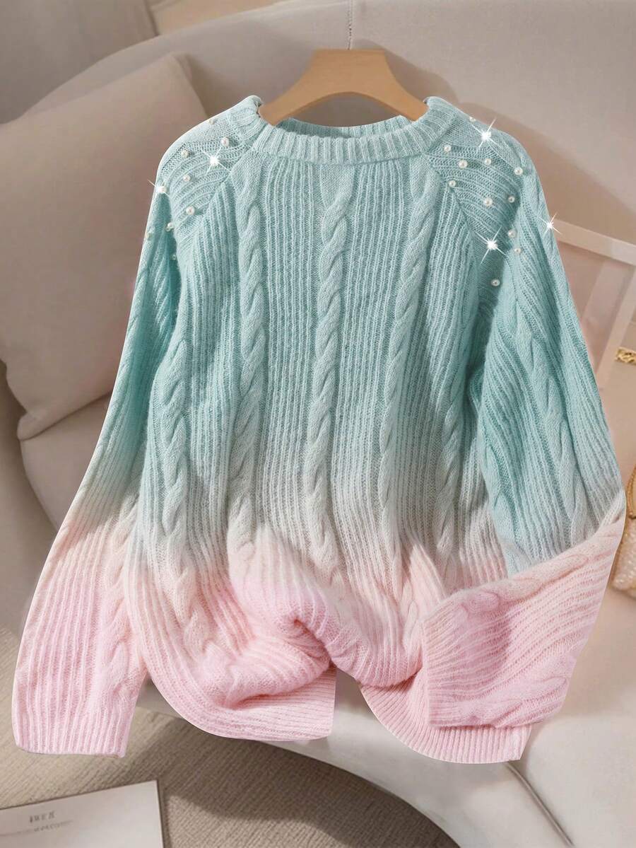 SHEIN LUNE Irresistible! Ombre Pearl Knit Sweater, Autumn Essential Fashion Piece - Multicolor - View 1
