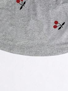 Women's Casual Pullover Top, Stylish Cherry Print Design, Flattering Ruched Waist, Suitable For Summer, Back To School, Daily Wear, Party, Date, High Attention-Grabbing - Grey - View 3