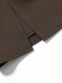 Sweetra Petite 娇小女士休闲百搭百搭 A 字迷你裙，麻灰色 - 咖啡棕 - 查看 3