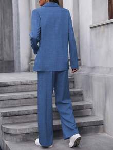 Zielony Damen Einfarbiger minimalistischer Langarm Jacke und Hose Anzug für den täglichen Gebrauch