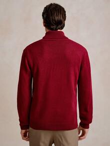 Manfinity Homme Suéter de Gola Alta Minimalista de Cor Sólida de Manga Longa Vermelho, Suéter Vermelho Casual de Uso Diário para Homens, Suéter de Gola Alta Vermelho para Homens, Camisas de Gola Alta para Homens, Top Bordô para Homens no Outono Inverno Natal, Suéter de Homem com Estampa de Desenho Animado Bordô - Vermelho - Visão 3