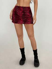 SHEIN MOOSTA 1 pieza Falda de línea A con estampado de leopardo rojo para mujer, uso casual/diario, para ir al trabajo, fiestas, otoño/invierno - Rojo - Ver 6