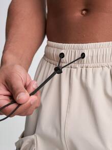 Men's Drawstring Waist Loose Fit Jogger Pants - Beige - View 3