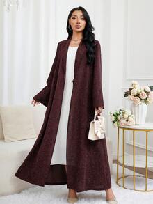 Al Najma 女士优雅长袖长款阿拉伯长袍 - 酒紅色 - 查看 5