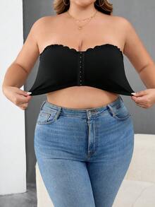 SHEIN CURVE+ Curve 大码/秋装/秋季女装/女冬装/冬装大码女式前扣短款上衣，性感修身吊带背心女秋装，冬季，CURVE PLUS - 黑色 - 查看 9