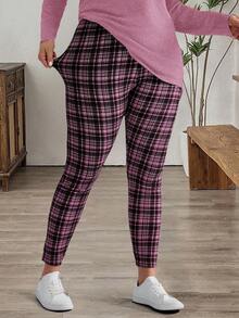 Rosumi 大码女式黑色T恤和格子紧身裤套装（冬季服装） - 粉色 - 查看 6