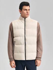 Chaleco casual acolchado y grueso para hombre OFFICEAU, chaqueta sin mangas de ajuste holgado y versátil para el invierno y el otoño - Caqui - Ver 2