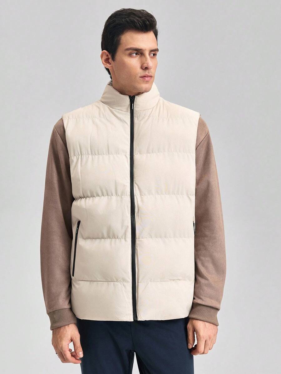 Chaleco casual acolchado y grueso para hombre OFFICEAU, chaqueta sin mangas de ajuste holgado y versátil para el invierno y el otoño