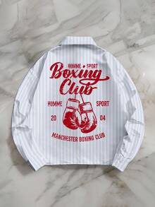 StoneGrade 复古美式拳击运动插画撞色条纹宽松短袖衬衫，常规版型