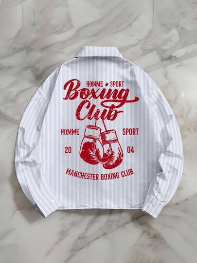 StoneGrade 复古美式拳击运动插画撞色条纹宽松短袖衬衫，常规版型