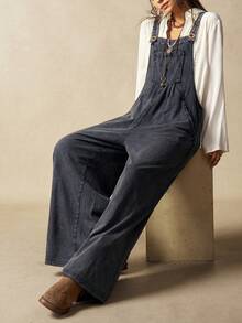 Bohemela Combinaison ample en tricot de couleur unie pour femmes - Noir - Voir 7