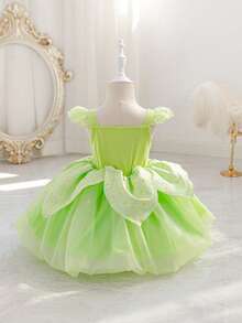 SHEIN Glamorique Kids Đầm lưới màu xanh lá cây cho bé gái, thích hợp dự tiệc, sinh nhật, đám cưới, lễ hội, trang phục trang trọng, phong cách thanh lịch, Trung Đông, Châu Âu - màu xanh lá - Xem 2