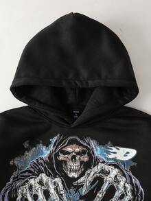ROMWE MEN Street Life Áo hoodie in hình đầu lâu dáng rộng cho nam, phong cách đường phố cổ điển, áo dài tay - màu đen - Xem 3
