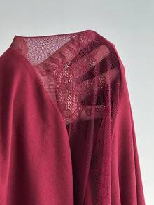 Elamini Vestido mini ajustado con cordón de cintura, parches de encaje, para oficina/fiesta, color rojo vino, Navidad