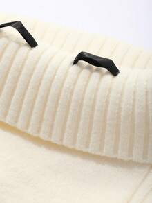 DAZY Áo len dài tay hở vai đính nơ đan chéo dễ thương cho ngày lễ tình nhân mùa xuân dành cho nữ, thu đông - Màu be - Xem 9