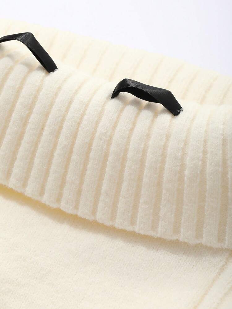 Women's Spring Valentine's Day Off-Shoulder Knitted Ribbon Interwoven Bow Decor Cute Long Sleeve Sweater Fall,Winter