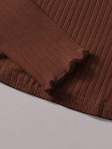 SHEIN EZwear 大码罗纹高领汗衫 - 巧克力棕 - 查看 5